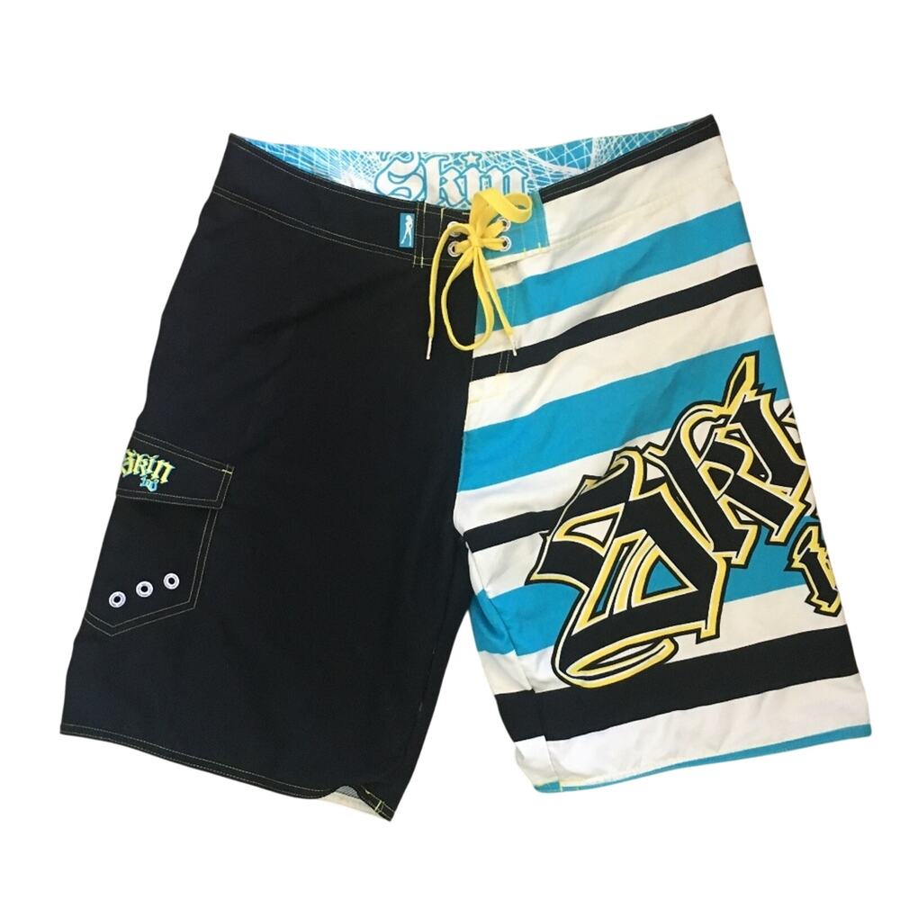 NEW Skin Board Shorts Blue, Black, Yellow Size 38